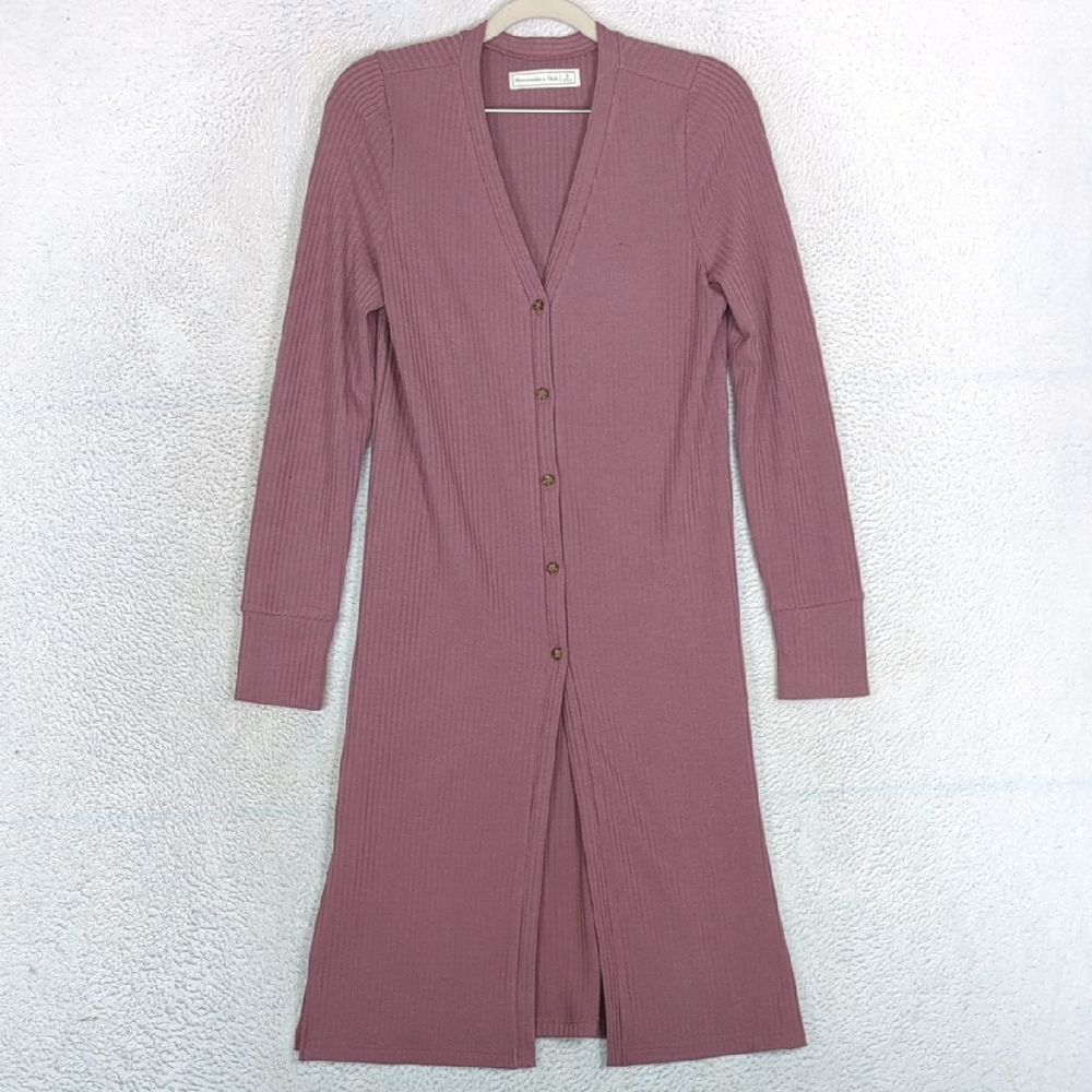 Abercrombie & Fitch Women's Purple Ribbed Long Cardigan Size S